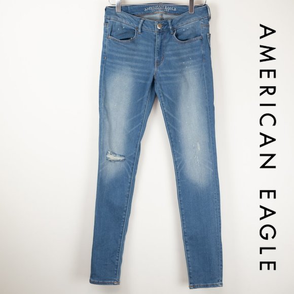 American Eagle Distressed Jeggings Denim Stretch Jeans Blue Size 6 - Picture 1 of 6